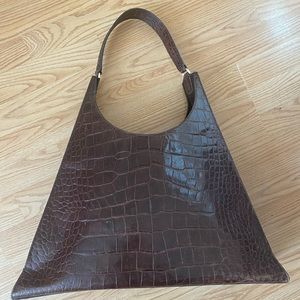 Staud Large Rey Mock Croc Brown Shoulder Bag